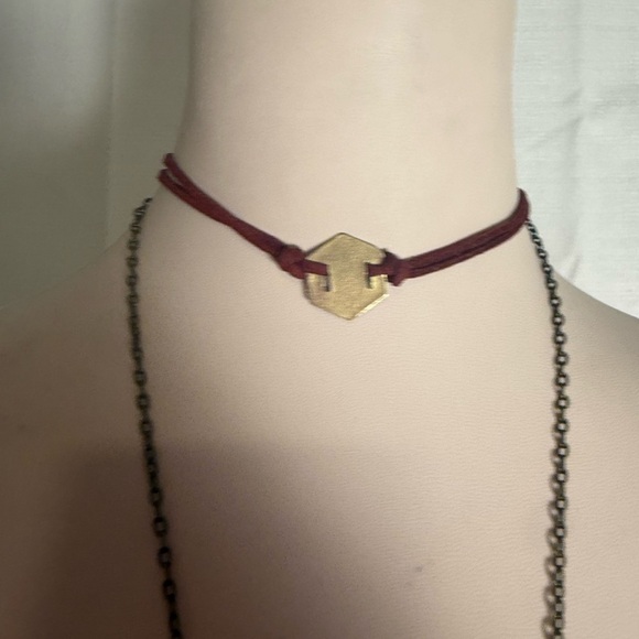 Boho Layered Necklace Set – Geometric Choker & Long Pendant with Tassel - Picture 2 of 7